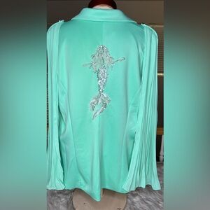 Ashley Stewart Mint Green Blazer Size 18 Mermaid Embellishment Back Detail